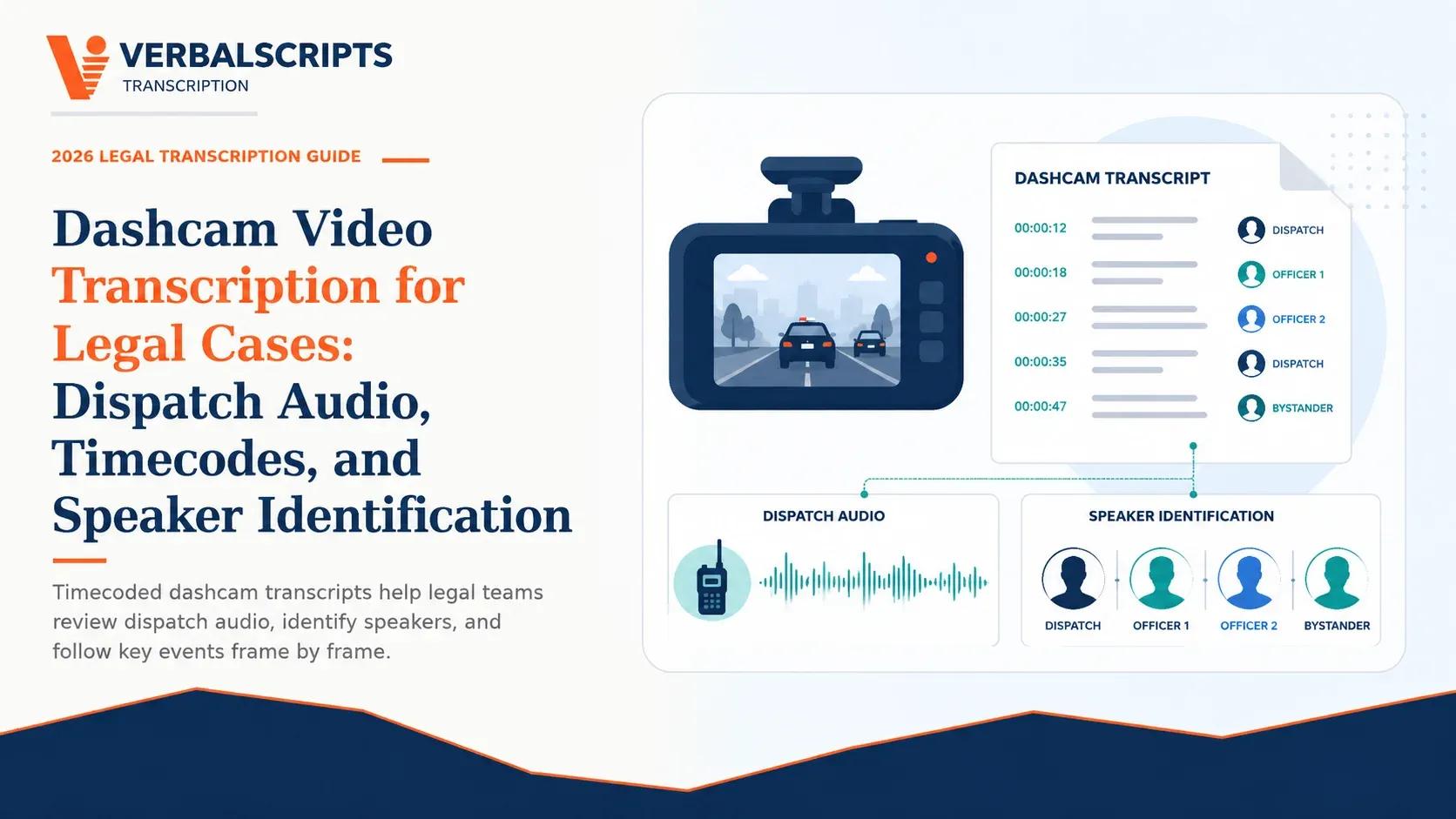 Dashcam Video Transcription for Legal Cases: Dispatch Audio, Timecodes, and Speaker Identification