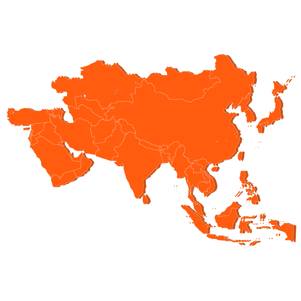 Map of Asia showing transcription service coverage