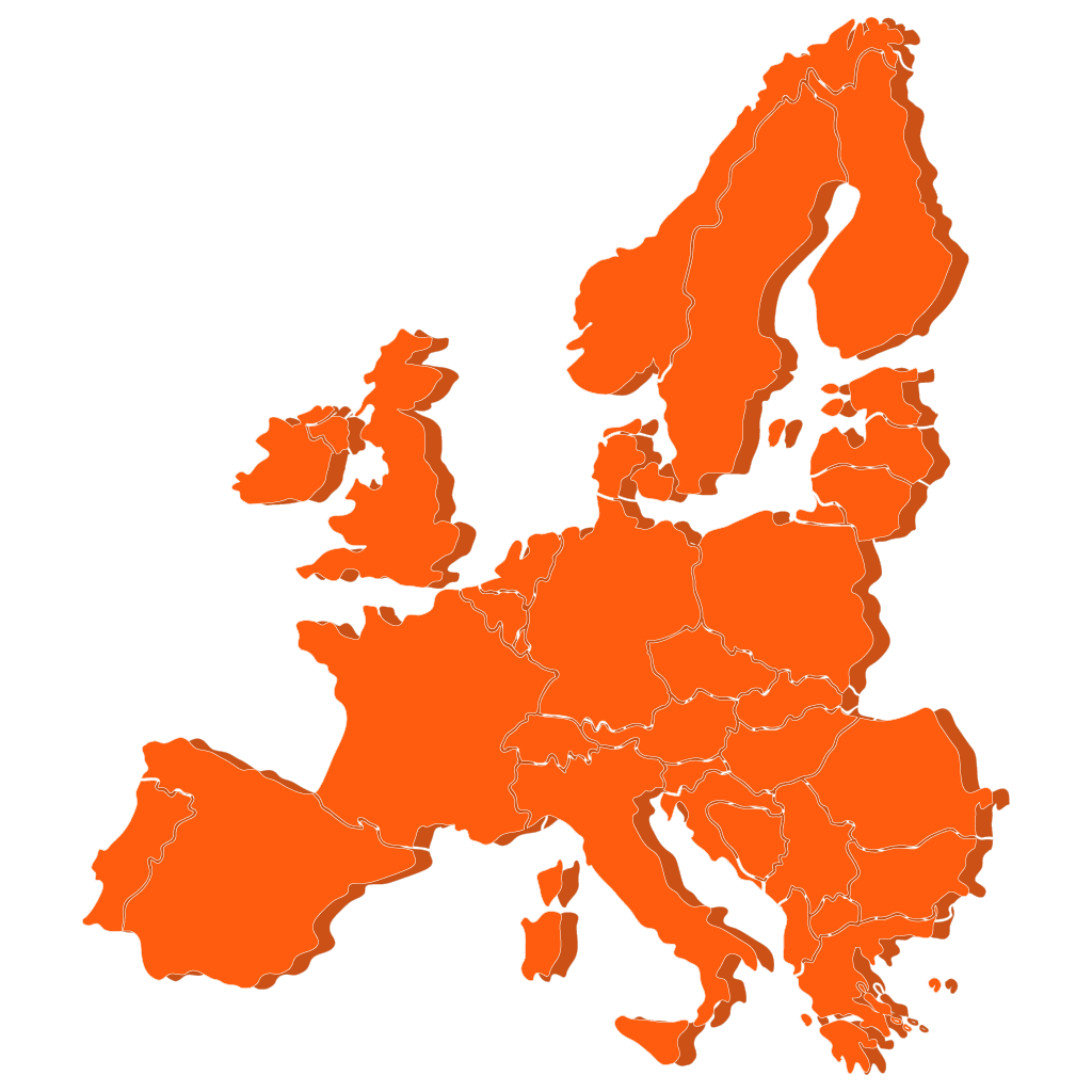 Map of Europe showing transcription service coverage