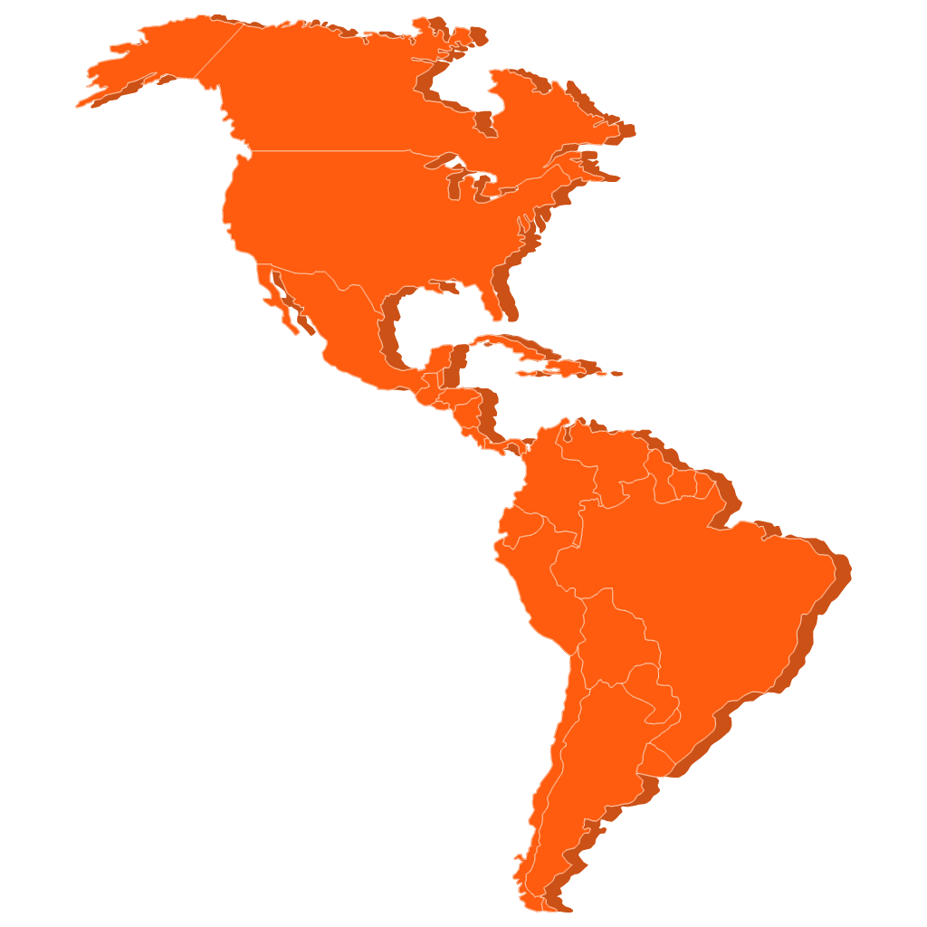 Map of North & South America showing transcription service coverage