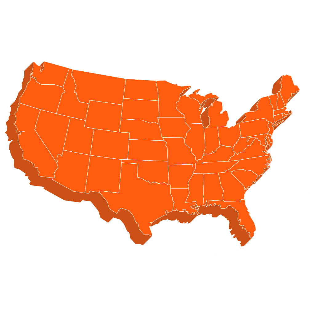 Interactive map of the United States showing transcription service coverage across all 50 states